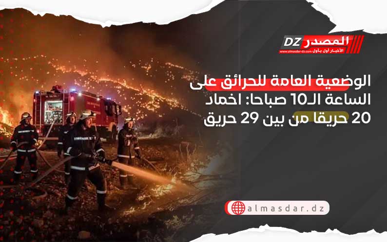 الوضعية العامة للحرائق على الساعة الـ10 صباحا: اخماد 20 حريقا من بين 29 حريق