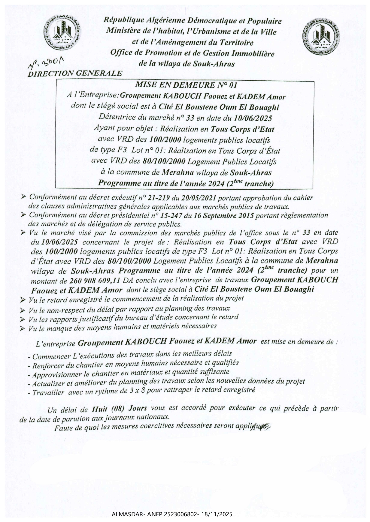 ..MISE EN DEMEURE N 01