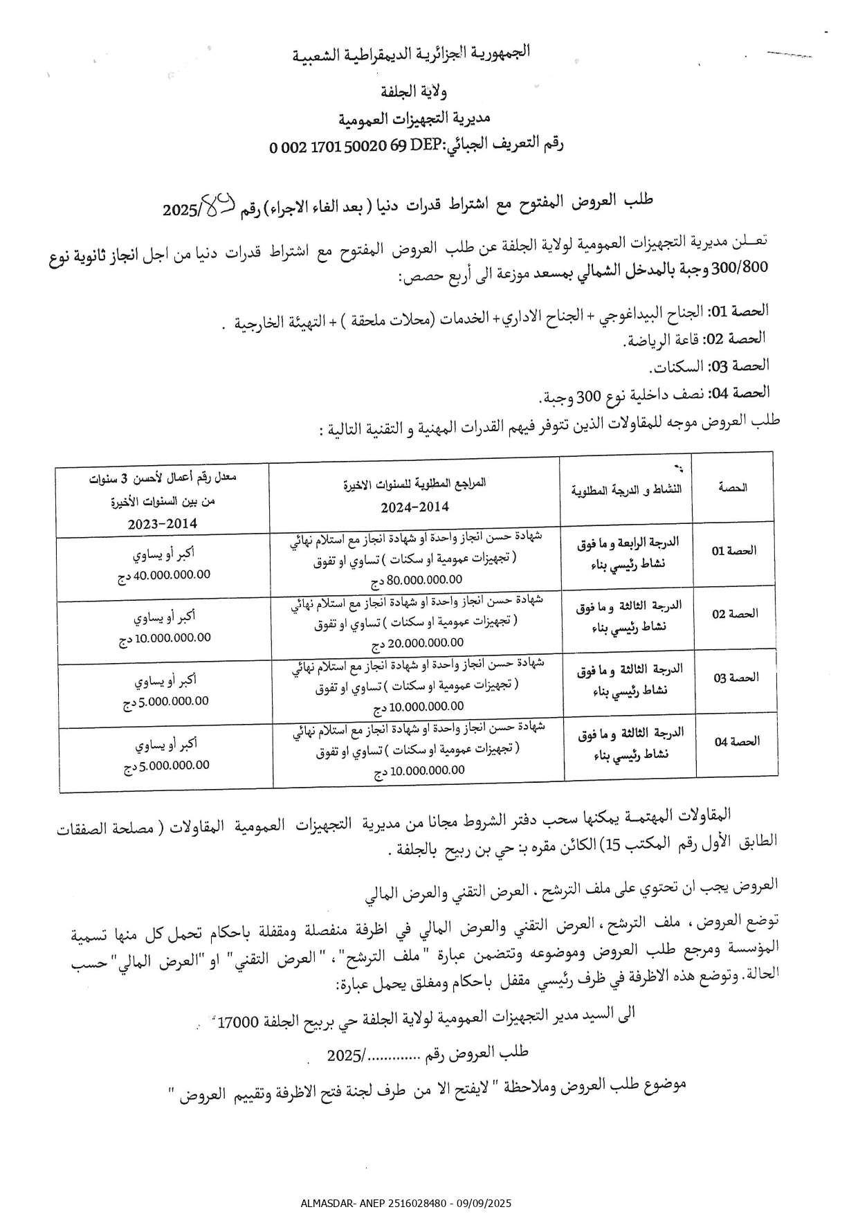طلب العروض المفتوح رقم 2025/89