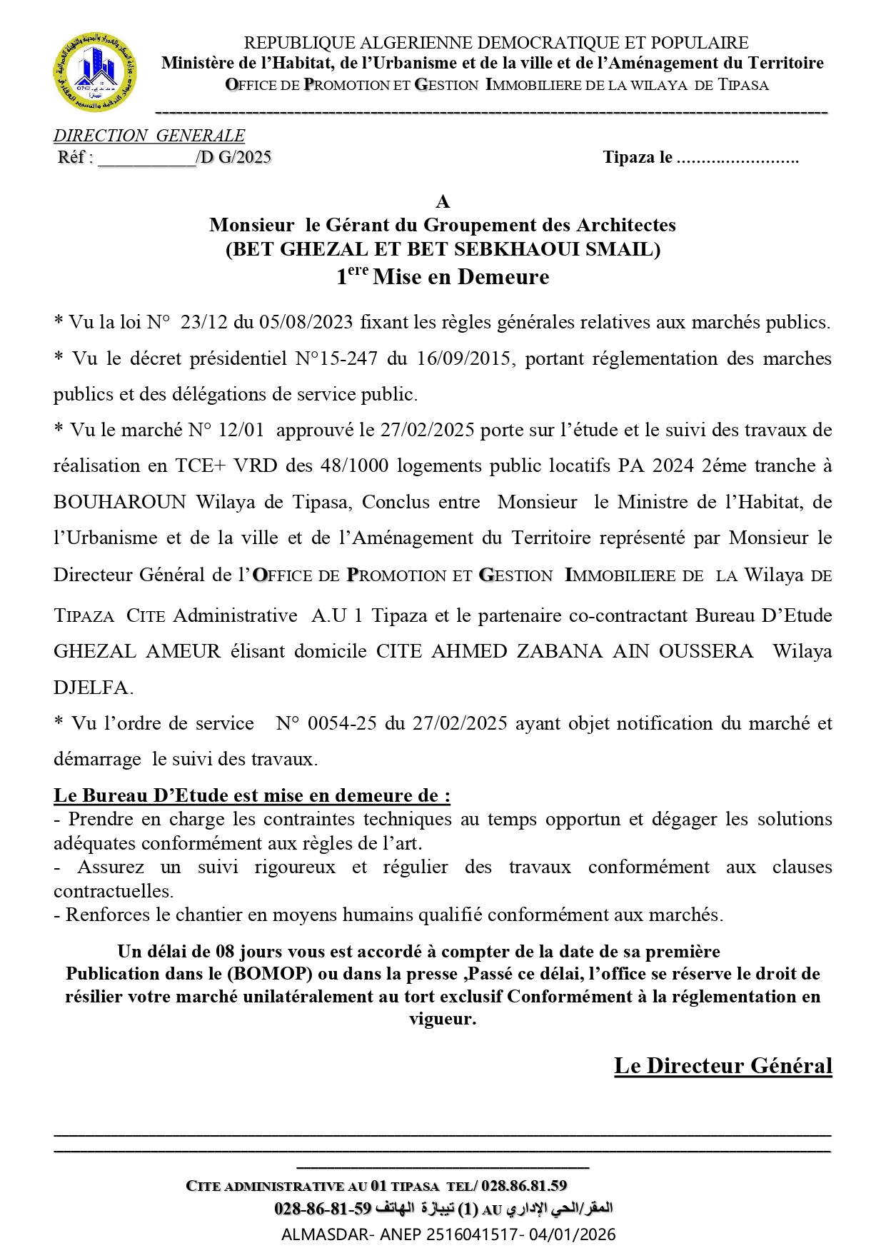 *1ere Mise en Demeure 