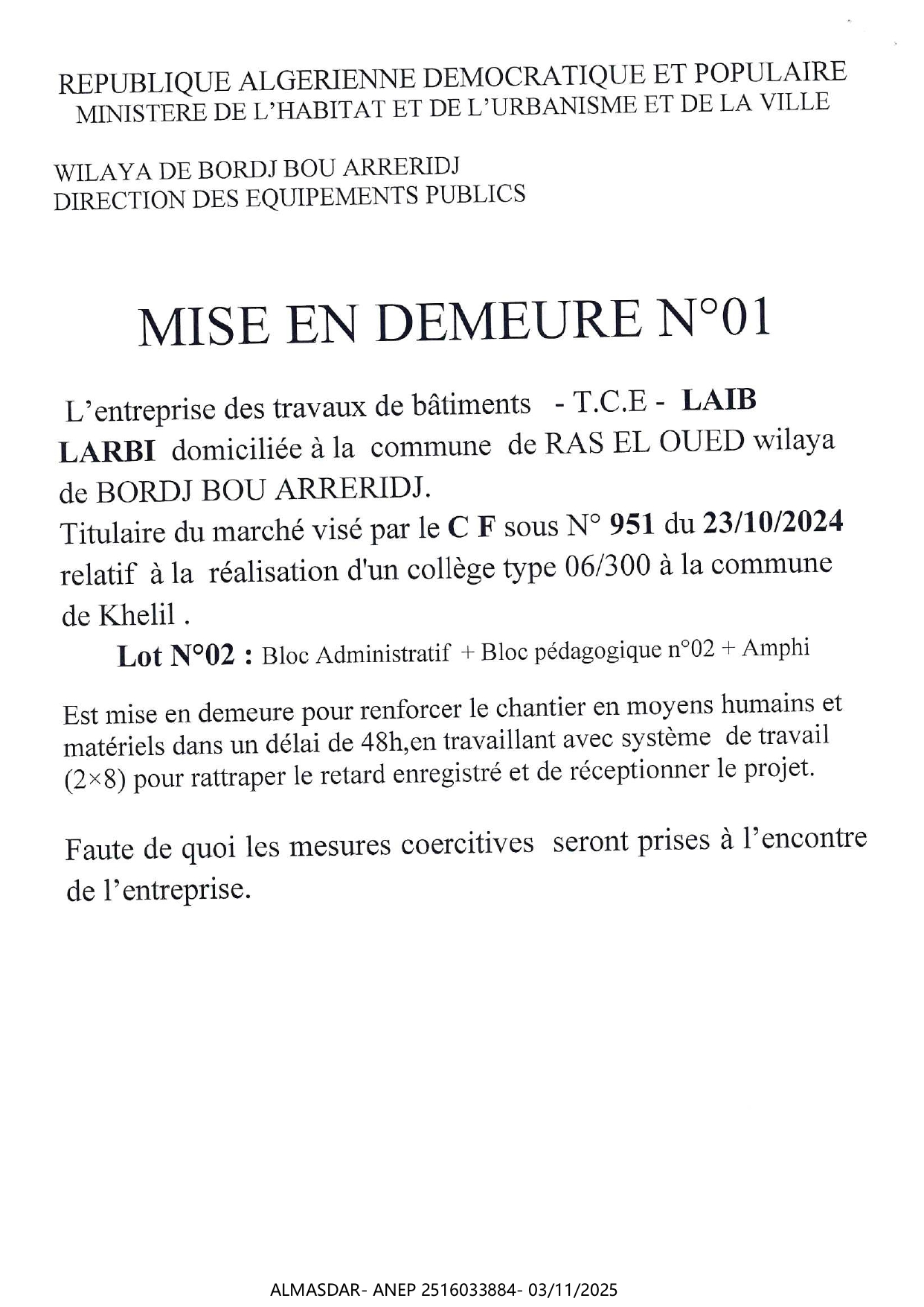 ..mise en demeure n°01