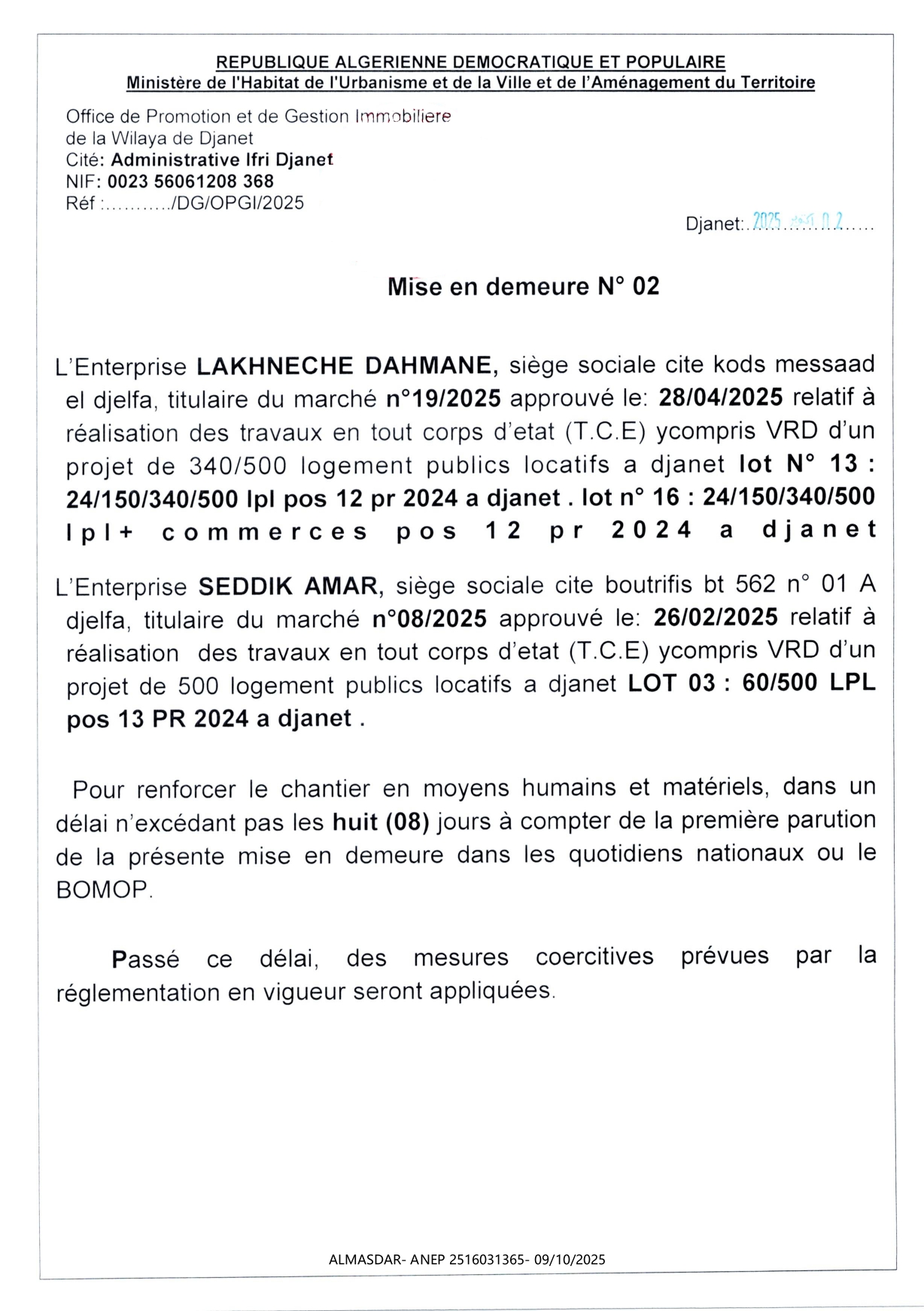 Mise en demeure N° 02