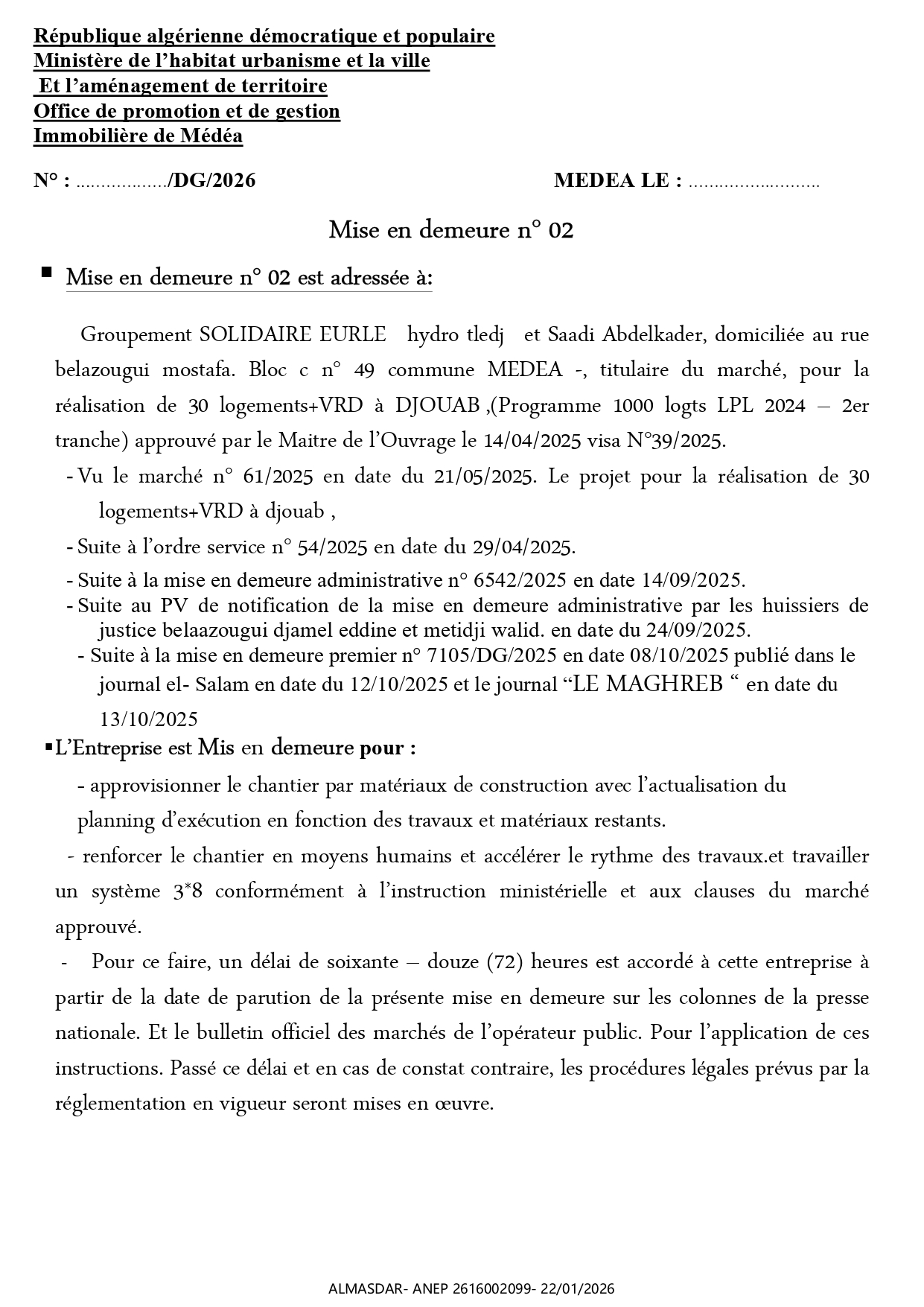 Mise en demeure n° 02 */